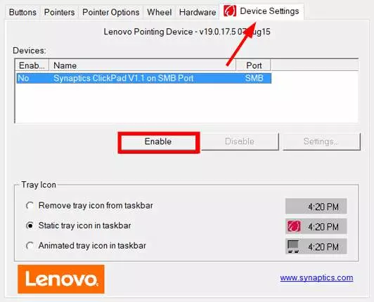 lenovo touchpad not working